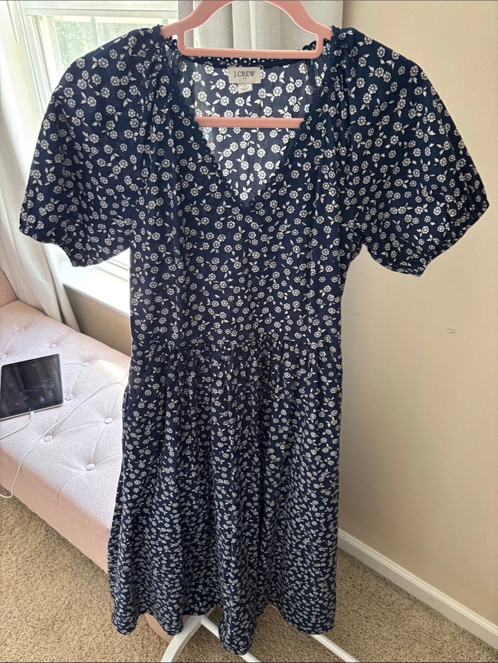 J. Crew Navy and White Floral Midi Dress